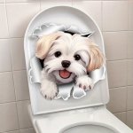 1PC Cute Puppy Toilet Sticker Self-adhesive Bathroom Home Decoration Wall Sticker Door Sticker Refrigerator Sticker Window Stick