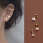 3 Pcs Set Of Tiny Stud Earrings Stainless Steel Golden Jewelry Zirconia Inlaid Elegant Luxury Style For Women Daily Wear