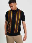 Vertical Stripe Polo In Black - Black XXL