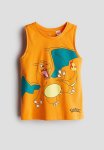 Printed Vest Top - Orange & Pok Mon