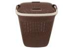 Smte Two Tone Pvc Mesh Weave Laundry Basket With PUSH-2-LOCK Lid Brown White With Keychain