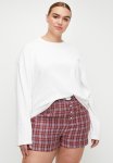Cotton On Plus Flannel Boyfriend Boxer Short - Warm Cherry Navy Odie Check