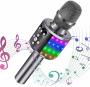 Amazmic Wireless Handheld Karaoke Microphone With Speaker Built-in 48PCS LED Lights Portable Bluetooth Karaoke Machine For Any Smartphone PC Kids Birthday Home Party Ktv Gray