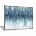 Blue Abstract Art Canvas Painting: Hand Painted Heavy Textured Gold Foils Champagne Wall Art Framed For Walls 45" X 30" X 1 Pa