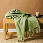 Woollen Blend Blanket Throw Pista Green