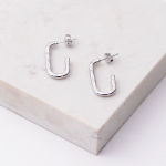 Hook Silver Stud Earrings With Hammered Finish - Silver