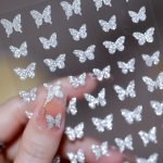 Silvery Glitter Butterfly Design Nail Art Stickers Self Adhesive Nail Art Decals Nail Art Supplies For Women And Girls