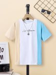 Los Angeles Letter Print Boys Colorblock T-Shirt Casual Lightweight Comfy Short Sleeve Tee Tops Boys Clothes For Summer