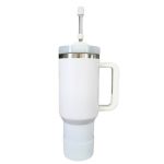White Insulated S steel Tumbler With Protective Boot And Straw Cover