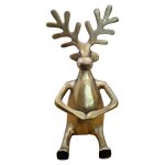 Metal Sculpture Sitting Deer Figurine Gold 24CM