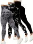 3PCS Tie Dye High Waist Sports Leggings Running Workout Fitness Yoga Tight Pants Women's Activewear Wide Waistband