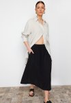 Elastic Waist Midi Skirt - Black