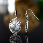 Vintage Oval Shape Carved Dragonfly Shell Decor Dangle Earrings Bohemian Vacation Style Tourism Souvenir