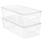 Vtopmart 2PCS Clear Organizers And Storage Bins With Lids Stackable Plastic Storage Containers With Handles For Fridge Freezer P