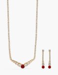 Goldair Gold Red Cubic Zirconia Pointed Necklace & Earrings Set