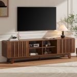 Onbrill 70-INCH Tv Stand For Tvs Up To 80 Inch Mid-century Modern Television Stand With Power Outlet Entertainment Center With S