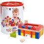 Wooden Building Blocks With Sorting Lid 100 Piece