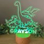 Dinosaurs Custom LED Night Light - Rectangle Real Wood Base Warm White Light