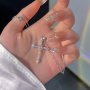 1pc Elegant Trendy Zirconia Cross Pendant Necklace Decorative Accessories Holiday Birthday Party Gift For Girls