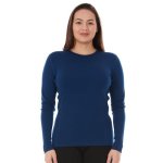 100% Merino Wool - Women's Midweight Base Layer - Long Sleeve Crew - Navy Blue - Large