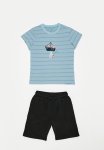 PoP Candy Striped Crew Tee & Short Set - Blue & Black
