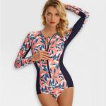 Women's Coral Blue Long Sleeve Zip Swimwear - XL