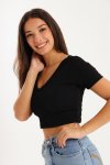 Ladies Short Sleeve V-neck T-Shirt Crop Top