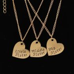 3PCS Heart Shaped Big Mid Lit Sis Decor Necklace Charm Pendant Clavicle Chain For Women Gift
