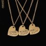 3pcs Heart Shaped Big Mid Lit Sis Decor Necklace Charm Pendant Clavicle Chain For Women Gift