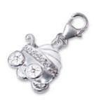 C442-C9089 - 925 Sterling Silver Baby Carriage With Stones Dangle Charm