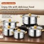 10-PIECE Stainless Steel Saucepan Set With Lids - Induction Ready Dishwasher Safe Double Handle Pots For Soup Stew Pasta And Seafood - Multipurpose Cookware