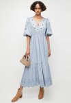 Edit Embroidery Detail Puff Sleeve Midi Dress - Denim Blue
