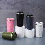 1PC 380ML/510ML Stainless Steel Double-layer Water Bottle 12.85OZ/17.25OZ Portable Flip Top Insulated Coffee Cup Suitable For Ou