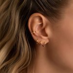 3 Pairs Of Golden Color MINI Hoop Earrings Simple Style Stainless Steel Ear Piercing Jewelry Daily Wear