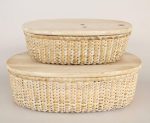 Set Of 2 Bamboo Baskets White Washed – 16X47X28CM