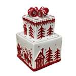 Square Cookie Jar 14X23CM White With Red Trees