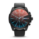 Diesel Men's Mega Chief Black Round Leather Watch DZ4323