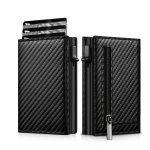 Men's Wallet Carbon Fiber Rfid Blocking Credit Card Holder With Zipper Coin Pocket Automatic Pop-up Card Holder Money Clip Ideal
