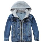 Boys Hooded Jeans Jackets Front Buttons Zip Up Fashion Denim Coats Kids Long Sleeve Casual Shirt Tops Blue 5-6 Years