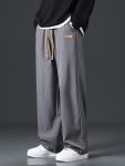 Men's Casual Straight-leg Pants Polyester Street Style Solid Color Regular Fit No Belt Spring autumn Drawstring Waist Pocket Det