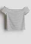 Off-the-shoulder Jersey Top - White & Striped