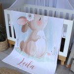 Fleece Blanket Light Blue And Bunny