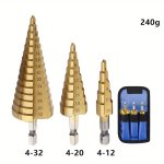 3PCS Step Drill Bits Set Metal Woodworking Reamer Step Drill Bit Titanium Coated Wood Metal Hole Cutter Cone Drilling Tools Set