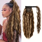Elegant 60.96 Cm Deep Brown Wrap Ponytail Extension Long Wavy Synthetic Heat Resistant Hairpiece For Women Daily Wear