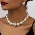 Jewelry Set Earrings And Necklace Elegant Temperament Ball Shape Creamy-white Acrylic Pearl Jewelry Set For Women Wear Holiday W