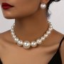 Jewelry Set Earrings And Necklace Elegant Temperament Ball Shape Creamy-white Acrylic Pearl Jewelry Set For Women Wear Holiday Wedding Accessories