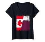Women's Canada Qatar Flag Canadian Qatari Roots V-neck T-Shirt