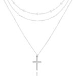 Jursena Layered Gold silver Necklaces For Women|stackable 14K Gold Plated Choker Necklace|dainty Silver Cross Pendant Layered Ne