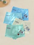 4 Pcs Boy's Cute Crocodile Print Briefs Cartoon Pattern Panties Soft & Comfy Underwear Set For All Season Wearing