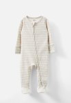 Cotton On Organic Pointelle Zip Romper - Oatmeal Marle zephyr Stripe